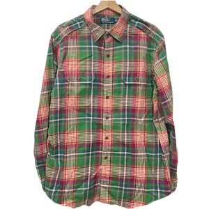 Polo Ralph Lauren Men XL Plaid Button-Front Shirt Green Orange Purple Madras